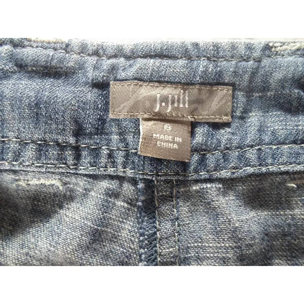 J. Jill Linen Bermuda Shorts Women Sz. 8 Linen Blue Fisherman Coastal Grandma